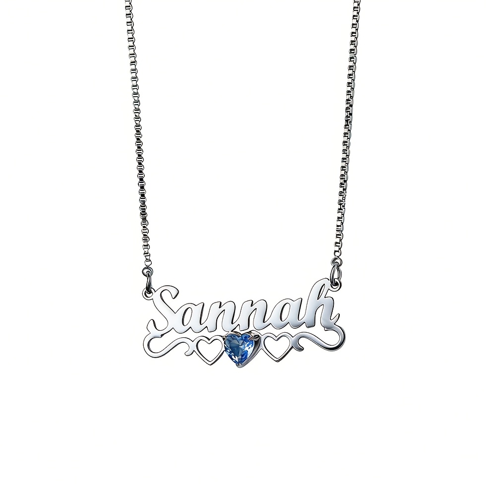 Women's Custom Birthstone Heart Name Pendant Necklace